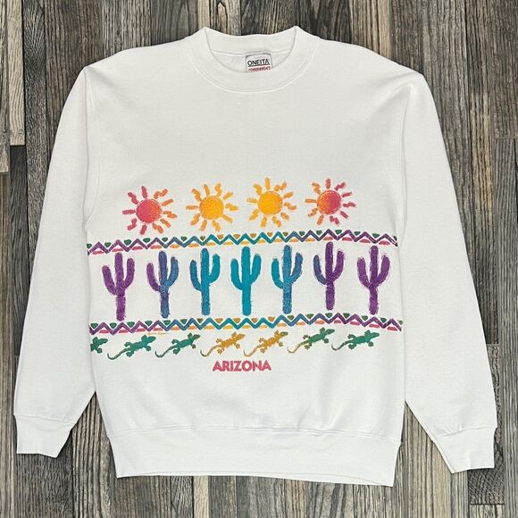 🔥🔥 Vintage 1990 ARIZONA Nature Wraparound Graphic Puff Print CREWNECK  Sz Medi - Picture 1 of 11